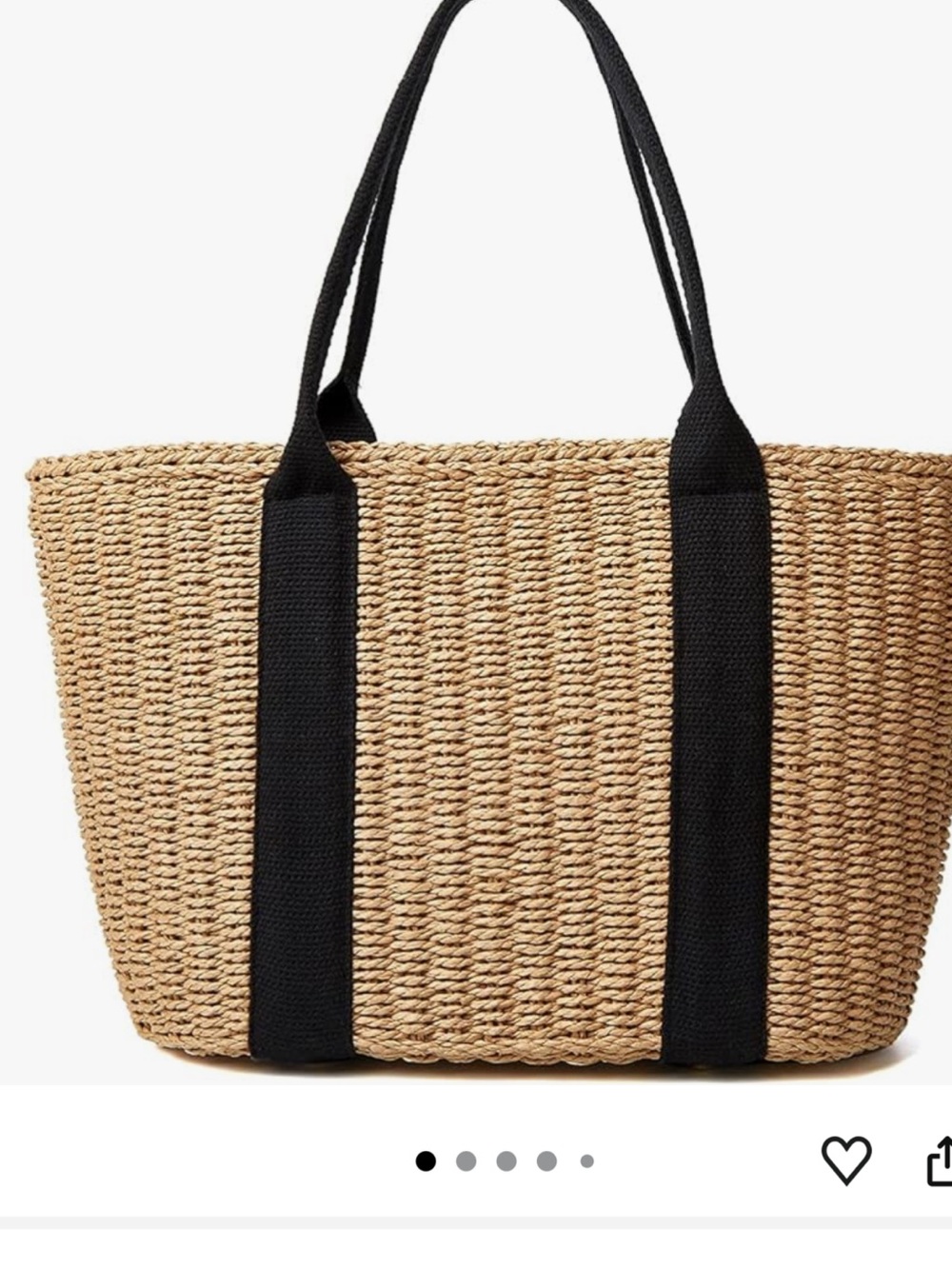 Straw Woven Tote Bag with Black Straps NEW